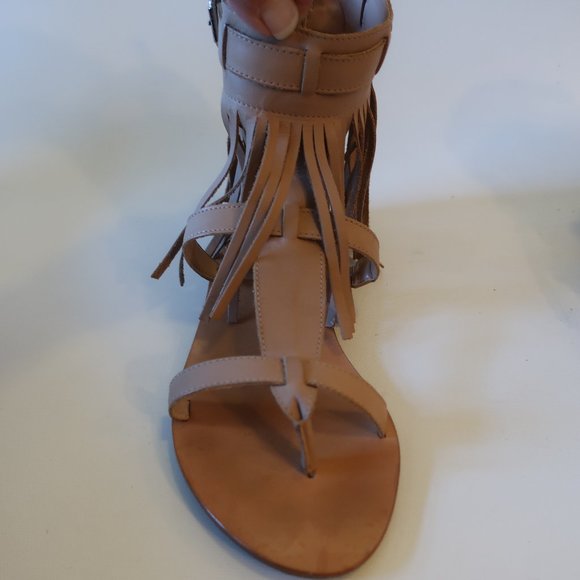 Womens Loeffler Randall Tan Leather Toe Thong Fringe Flat Sandal 9* - Picture 3 of 8